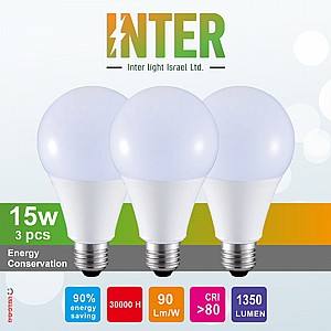 שלישיית נורות לד תואם ליבון 15W INTER שלישיית נורות לד תואם ליבון 15W INTER